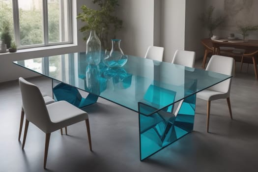 a glass table in a room. ai generative