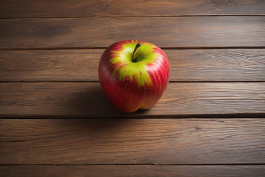 Red apple on a wooden background. ai generative