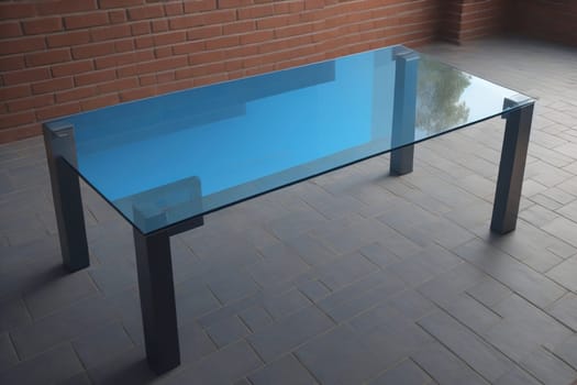 a glass table in a room. ai generative