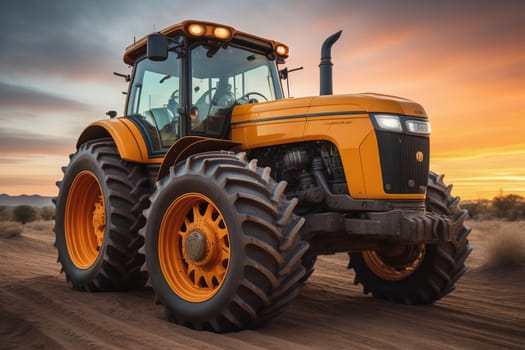 Modern tractor on a colored background. ai generative