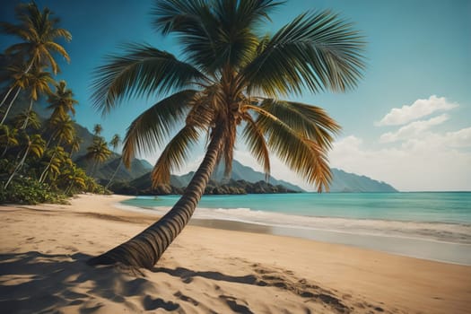Beautiful tropical beach with coconut palm tree. ai generative