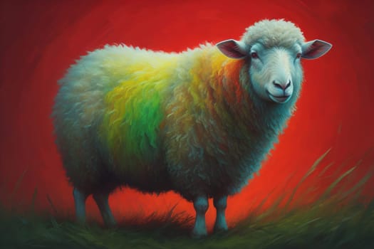 Sheep on a solid color background. Photo in old color image style. ai generative