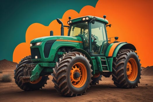 Modern tractor on a colored background. ai generative