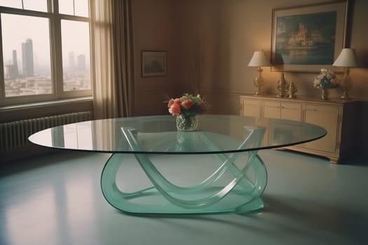 a glass table in a room. ai generative