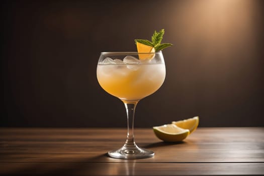 Alcohol cocktail drink on the table in bar. Toned image. ai generative