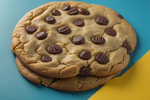 Chocolate chip cookies on orange background. Close up. Selective focus. ai generative
