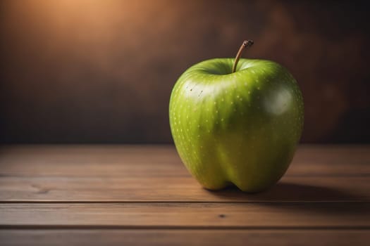 Green apple on a wooden table with dark background, shallow depth of field. The concept of healthy eating. ai generative