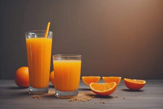 Glass of orange juice and fresh orange fruits. ai generative