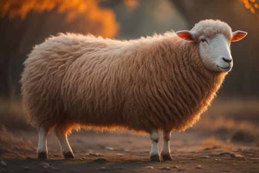 Sheep on a solid color background. Photo in old color image style. ai generative