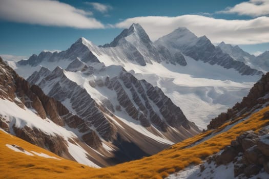 Mountains and snow-capped peaks of the Caucasus Mountains. ai generative