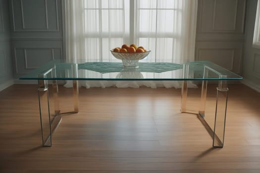 a glass table in a room. ai generative