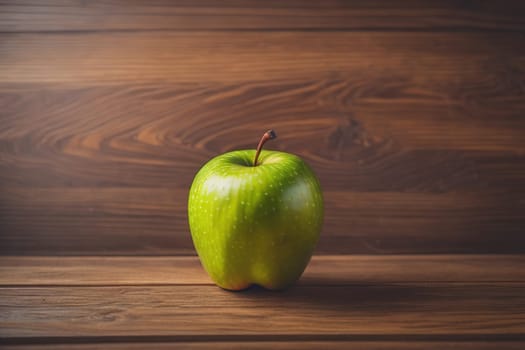 Green apple on a wooden background. ai generative