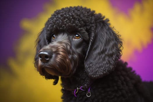 Portrait of a beautiful black dachshund puppy on a solid color background. ai generative