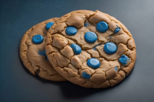 Chocolate chip cookies on orange background. Close up. Selective focus. ai generative