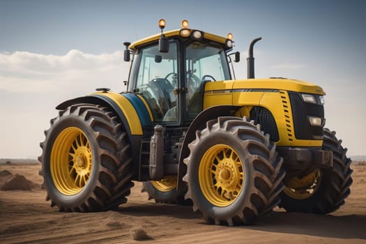 Modern tractor on a colored background. ai generative