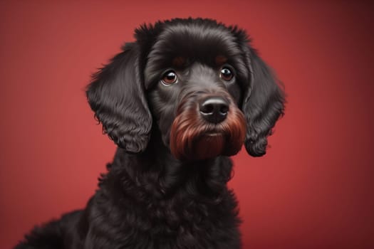 Portrait of a beautiful black dachshund puppy on a solid color background. ai generative