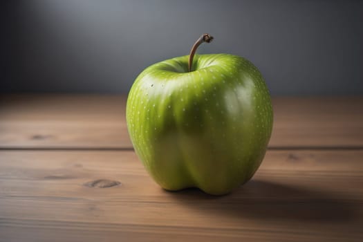 Green apple on a wooden table with dark background, shallow depth of field. The concept of healthy eating. ai generative
