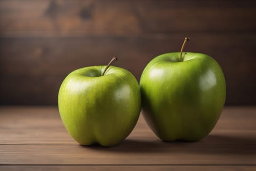Green apple on a wooden table with dark background, shallow depth of field. The concept of healthy eating. ai generative