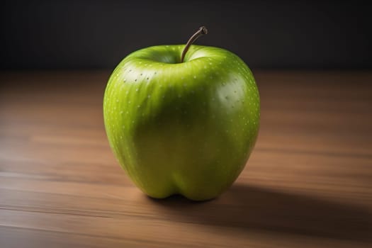 Green apple on a wooden table with dark background, shallow depth of field. The concept of healthy eating. ai generative
