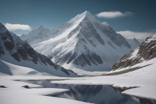 Mountains and snow-capped peaks of the Caucasus Mountains. ai generative