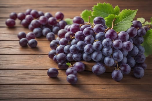 Bunch of fresh grapes on wooden table. Vintage style toned picture. ai generative