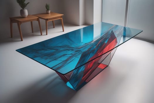 a glass table in a room. ai generative