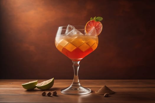 Alcohol cocktail drink on the table in bar. Toned image. ai generative