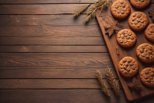 Cookies on a wooden table. Top view. ai generative