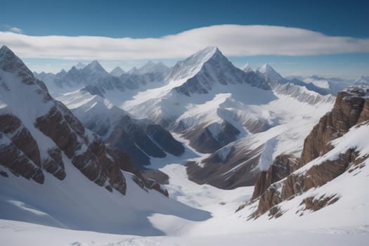 Mountains and snow-capped peaks of the Caucasus Mountains. ai generative