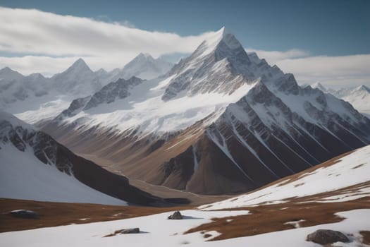 Mountains and snow-capped peaks of the Caucasus Mountains. ai generative