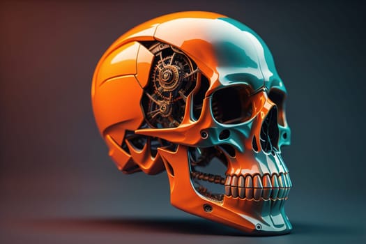 Human skull with gears and cogwheels. ai generative