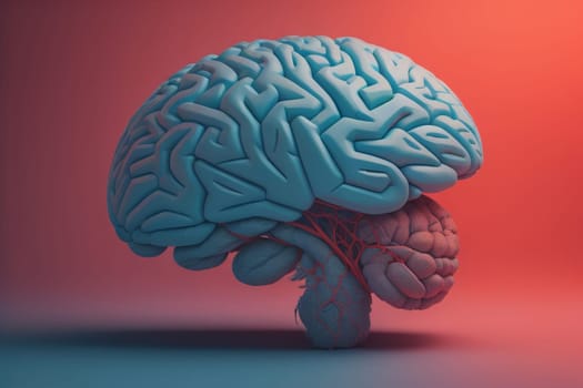 Human brain on a solid color background. ai generative