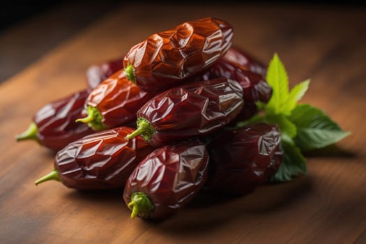 Dried fruits of date palm on a solid color background. Toned. ai generative