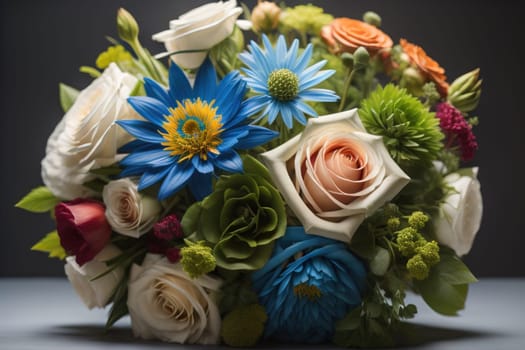 wedding bouquet of different colors on a solid color background. ai generative