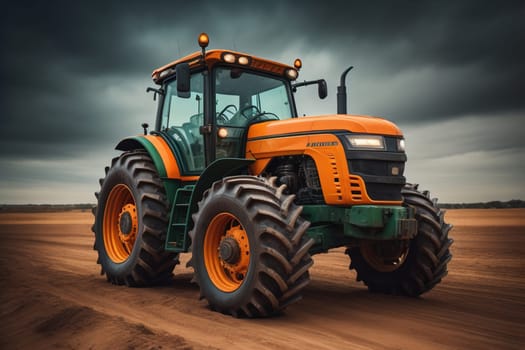 Modern tractor on a colored background. ai generative
