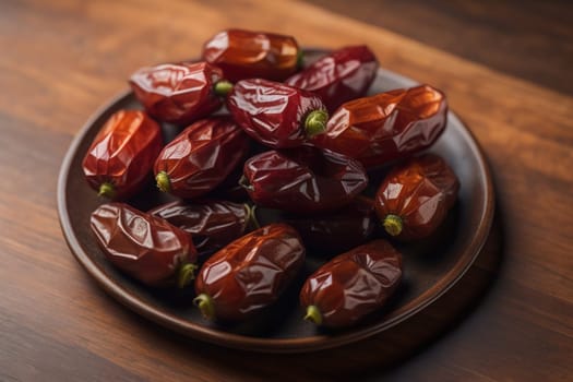 Dried fruits of date palm on a solid color background. Toned. ai generative