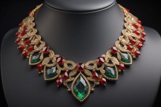 necklace on a mannequin in the studio on a solid color background. ai generative
