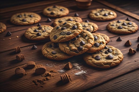 Cookies on a wooden table. Top view. ai generative