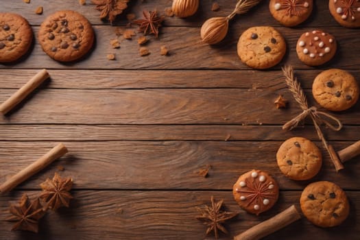 Cookies on a wooden table. Top view. ai generative