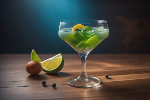 Alcohol cocktail drink on the table in bar. Toned image. ai generative