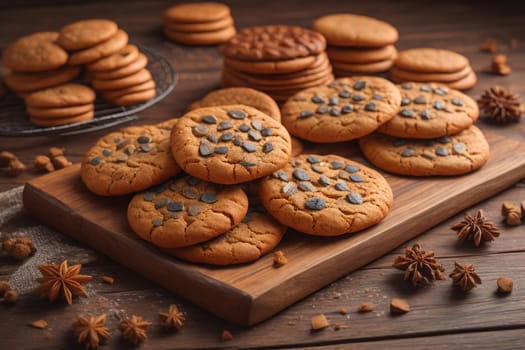 Cookies on a wooden table. Top view. ai generative