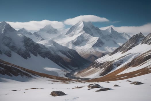 Mountains and snow-capped peaks of the Caucasus Mountains. ai generative