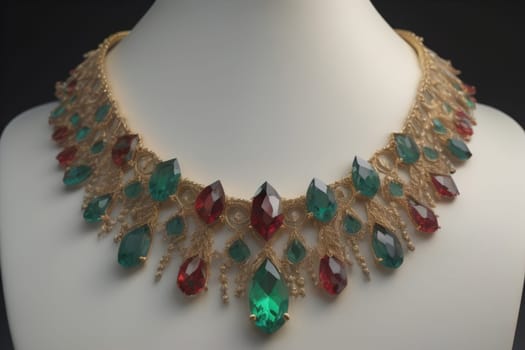 necklace on a mannequin in the studio on a solid color background. ai generative