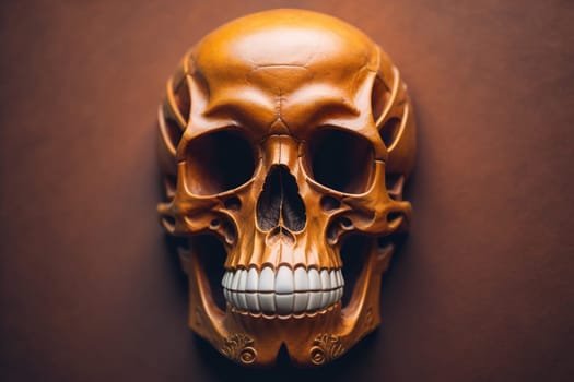 human skull on solid color background. Halloween concept. Close up. ai generative