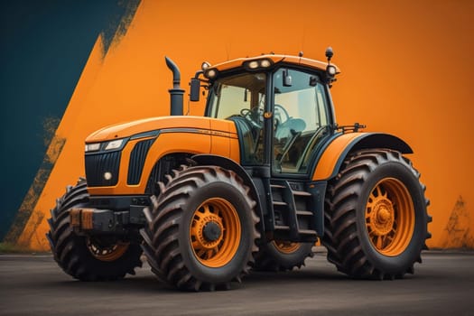 Modern tractor on a colored background. ai generative