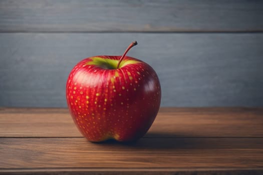 Red apple on a wooden background. ai generative