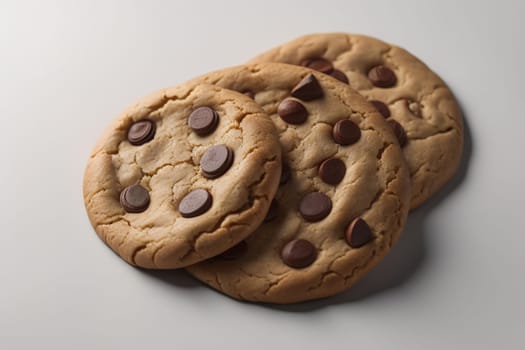 Chocolate chip cookies on orange background. Close up. Selective focus. ai generative