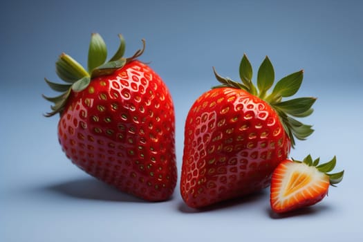 Fresh strawberries on a solid color background. generative ai