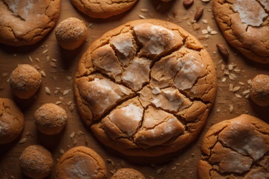 Chocolate chip cookies on orange background. Close up. Selective focus. ai generative
