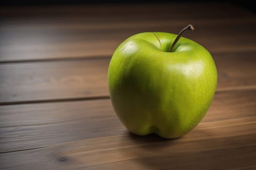 Green apple on a wooden table with dark background, shallow depth of field. The concept of healthy eating. ai generative